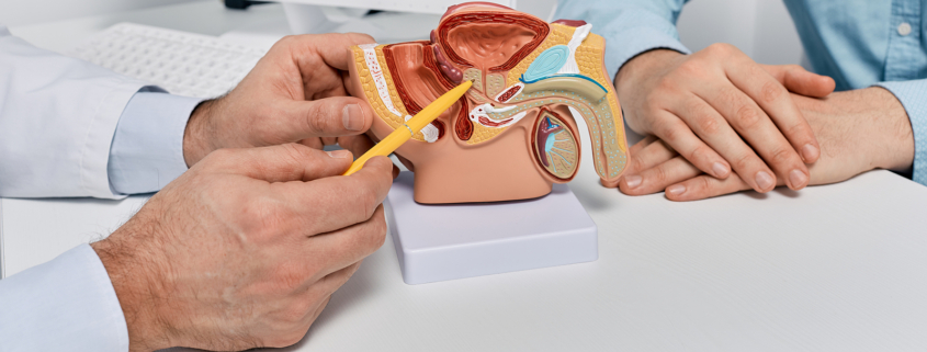 Radiotherapy Centre - Doctor consulting man patient with suspected prostate cancer