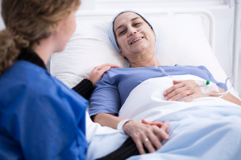 radiotherapy centre - Sick woman in a hospital bed